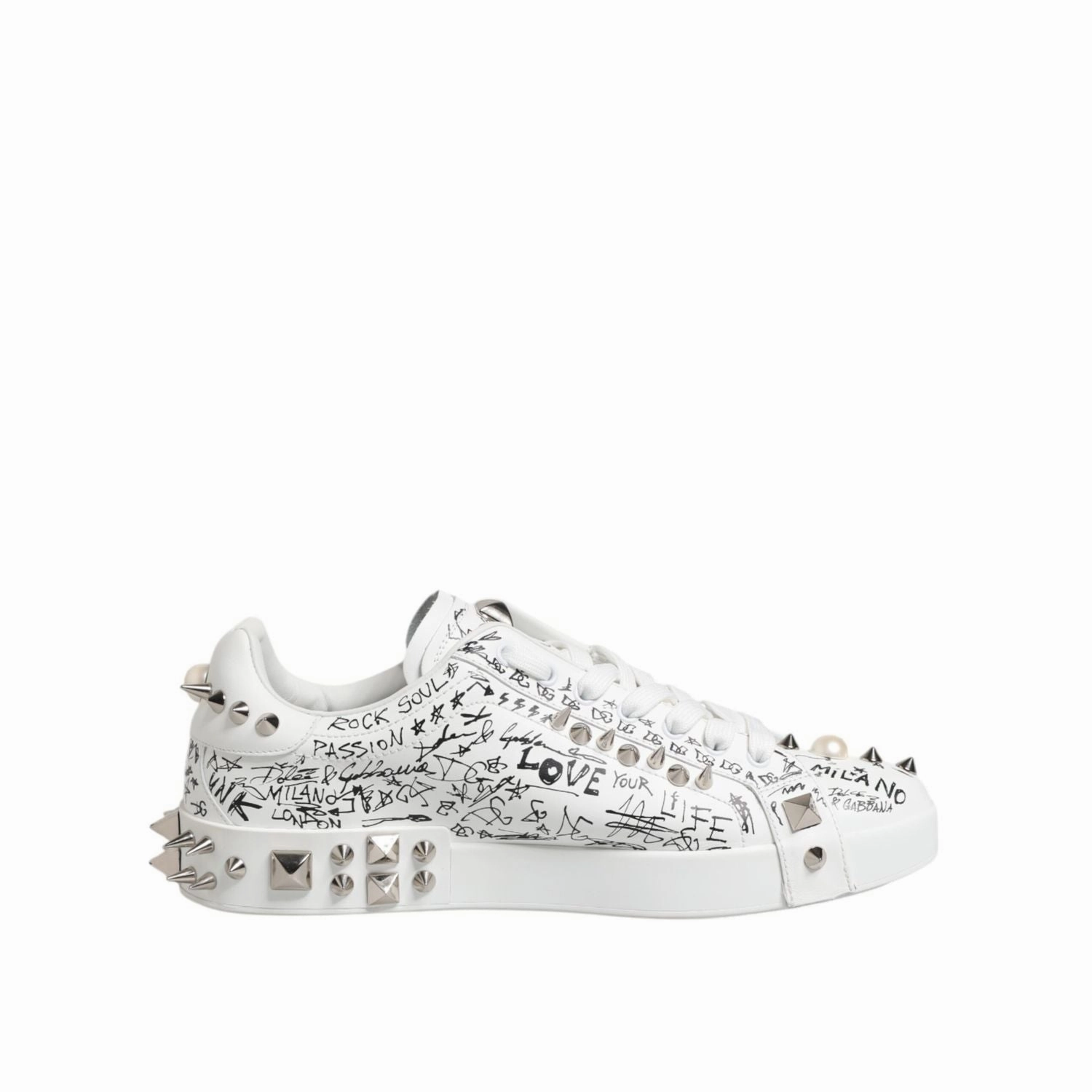 Dolce & Gabbana White Portofino Studded Men Sneakers Shoes Gear 80s Sneakers