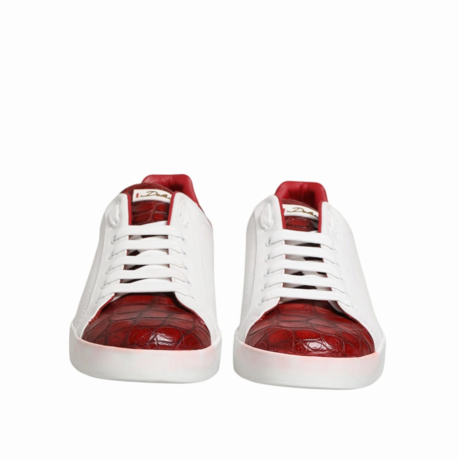 Dolce & Gabbana White Red Leather Lace Up Sneakers Shoes Sparkly Platform Sneakers