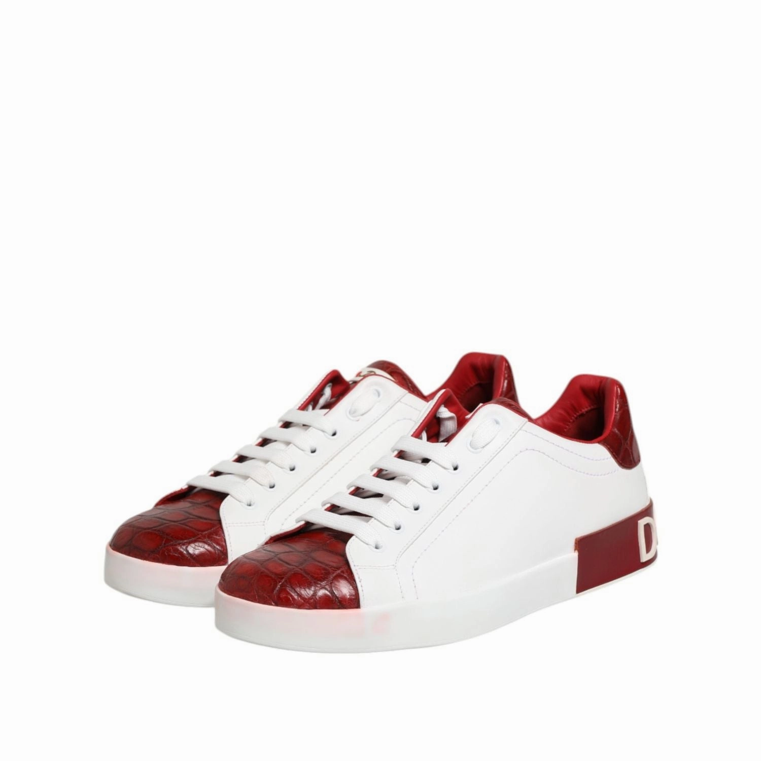 Dolce & Gabbana White Red Leather Lace Up Sneakers Shoes Waterproof Sneakers Shoes
