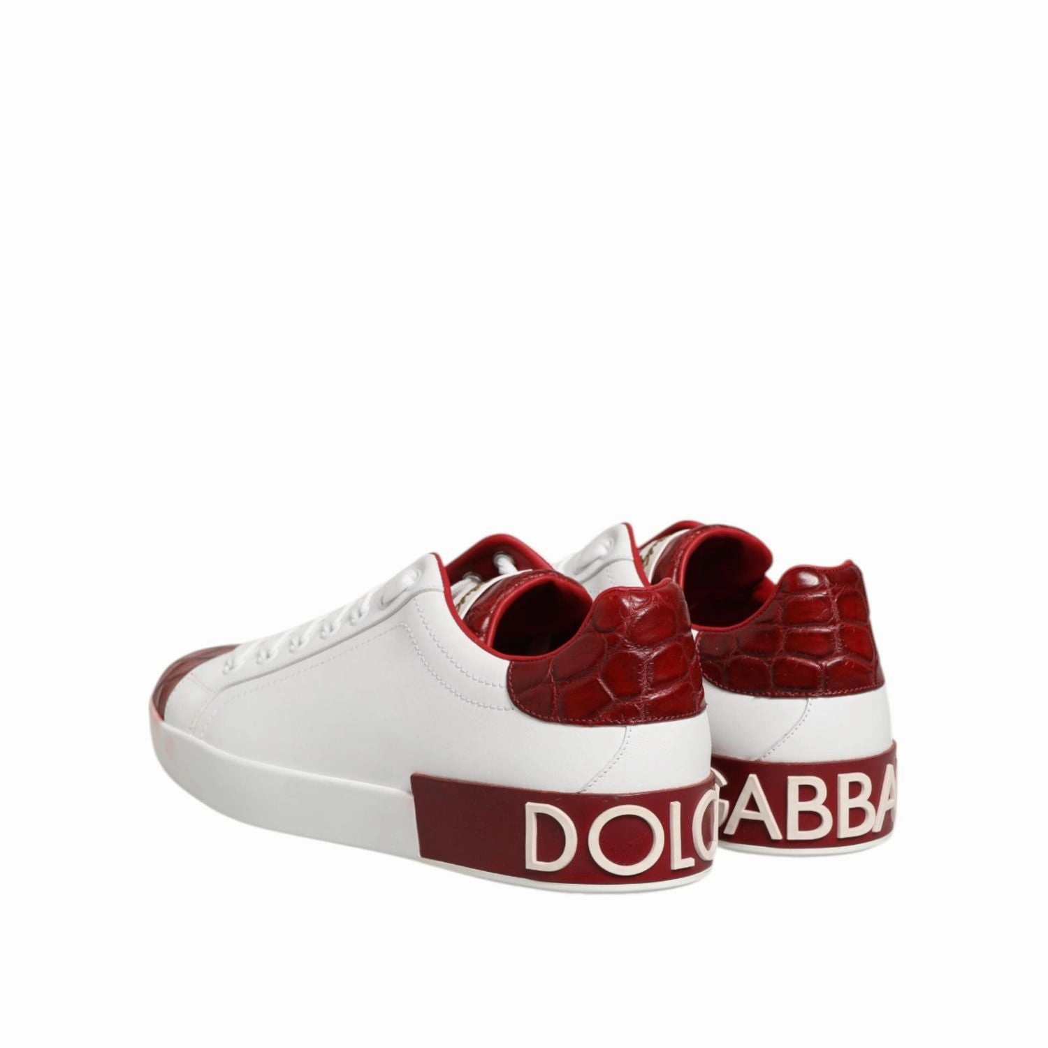Dolce & Gabbana White Red Leather Lace Up Sneakers Shoes High Top Jordan Sneakers