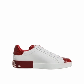 Dolce & Gabbana White Red Leather Portofino Men Sneaker Shoes Sneakers Yoga