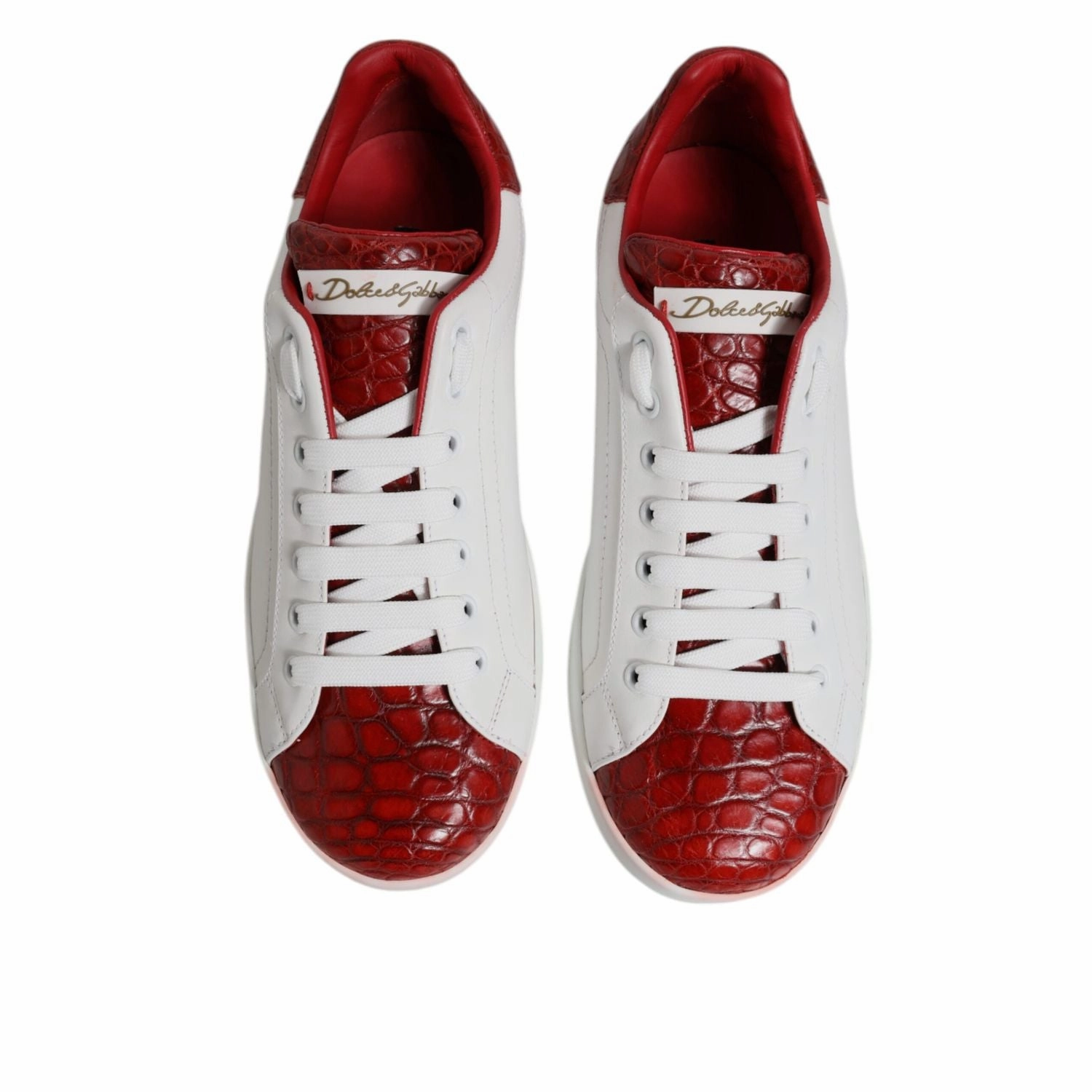 Dolce & Gabbana White Red Leather Portofino Men Sneaker Shoes New Balance Arch Support Sneakers