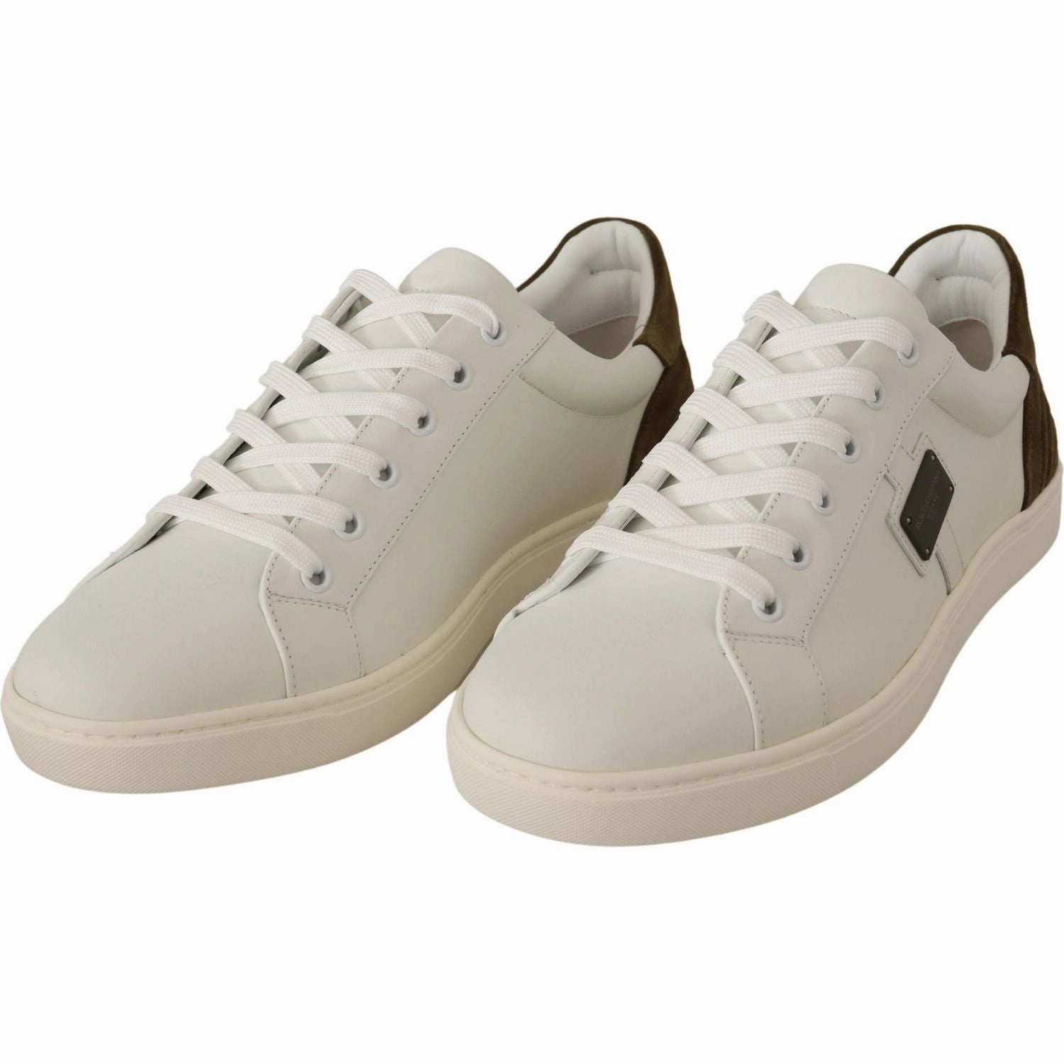 Comfortable Casual Leather Dolce & Gabbana White Suede Leather Mens Low Tops Sneakers