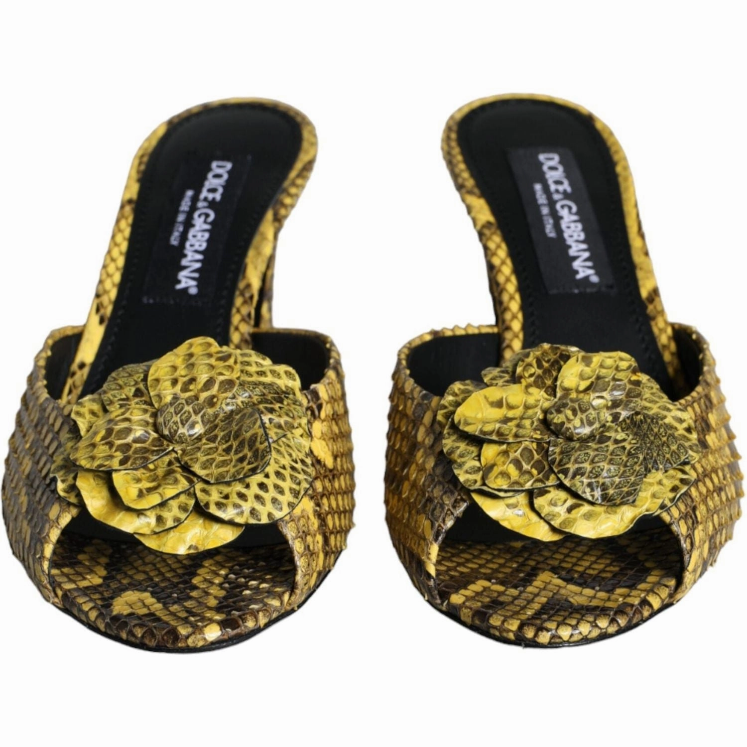 Dolce & Gabbana Yellow Leather Block Heels Slides Shoes Wide Sandals