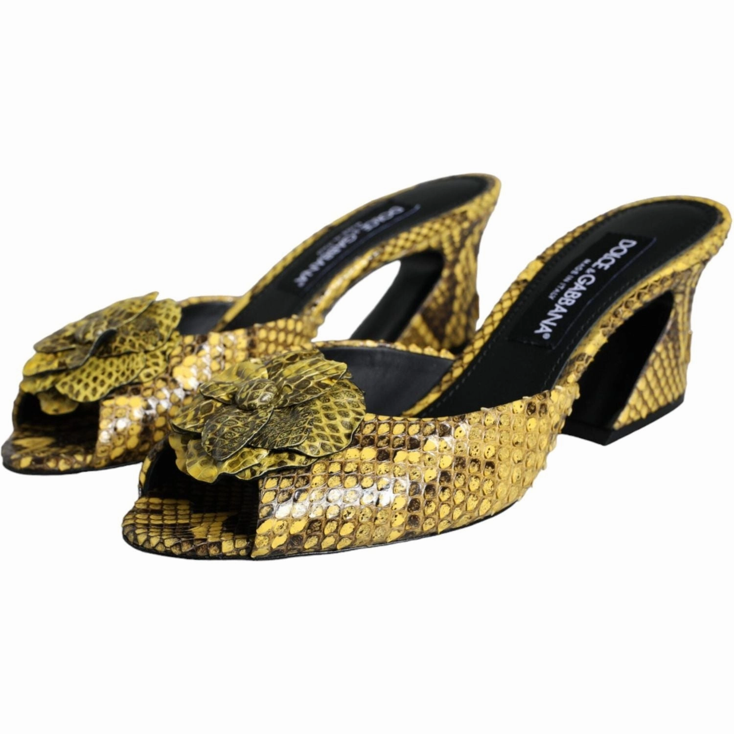 Sandals Studs Dolce & Gabbana Yellow Leather Block Heels Slides Shoes