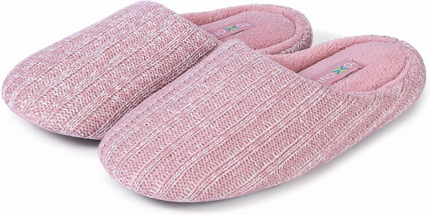 Soulmate Slippers Roxoni Womens Cozy Knit Memory Foam Slippers, Fleece Lined, Indoor Outdoor Rubber Sole