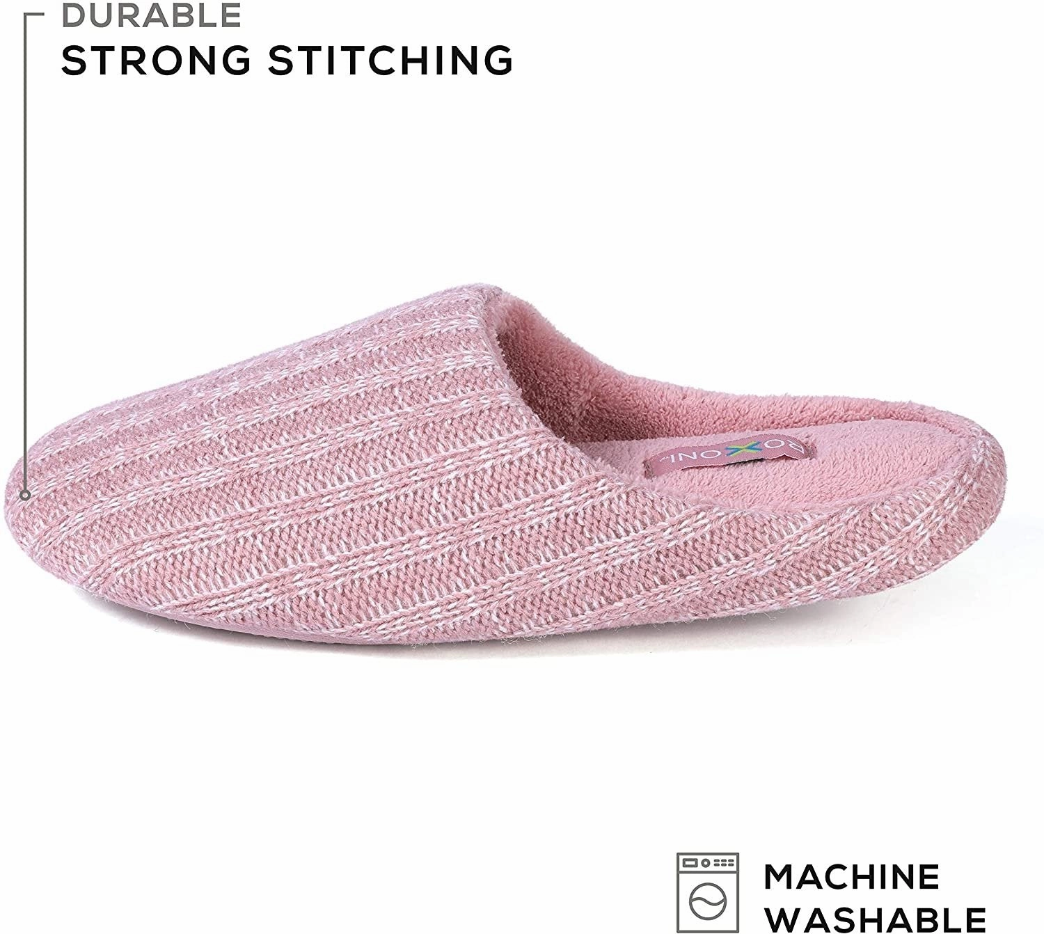 Roxoni Womens Cozy Knit Memory Foam Slippers, Fleece Lined, Indoor Outdoor Rubber Sole House Shoes Vs Slippers