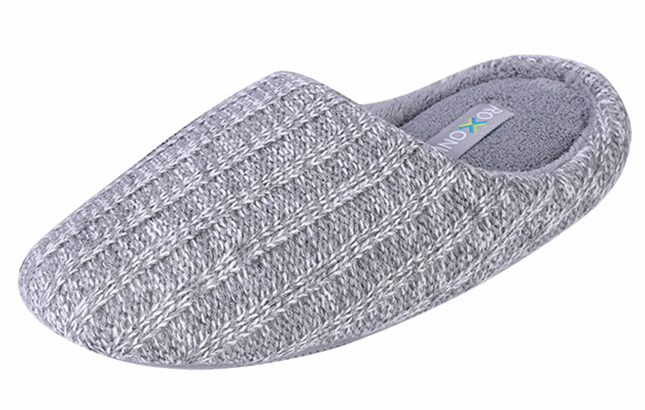 Roxoni Womens Cozy Knit Memory Foam Slippers, Fleece Lined, Indoor Outdoor Rubber Sole Dream Foam Slippers