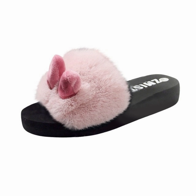 25# Women Slippers Fashion Indoor Rabbit Ear Women Slip-on Open Toe Flat Warm Winter Slipper Shoes Flip Flops Sandalias Mujer Best Type Of Shoes For Flat Feet