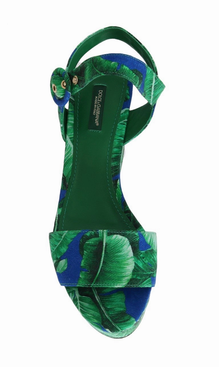 Italia Sandals Green Banana Leaf Wedges Platform Sandals