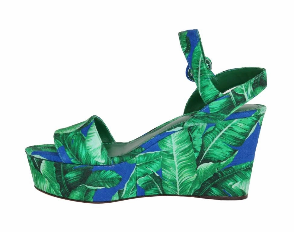 Designer Sandals Sale Green Banana Leaf Wedges Platform Sandals