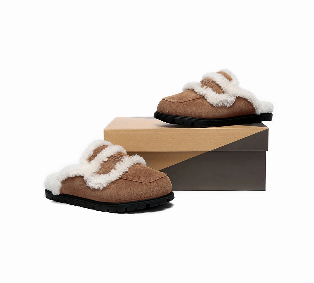 AUSTRALIAN SHEPHERD UGG Slippers Women Sheepskin Wool Shearling Lined Remi