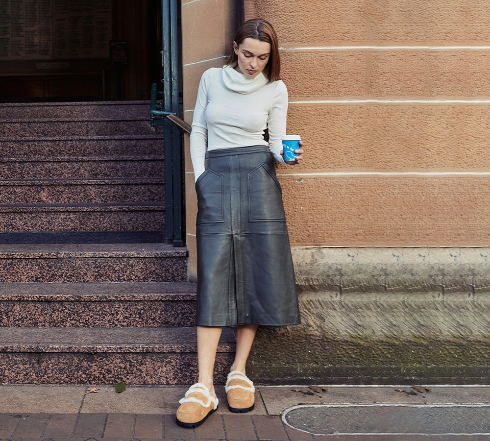 AUSTRALIAN SHEPHERD UGG Slippers Women Sheepskin Wool Shearling Lined Remi Vera Slippers