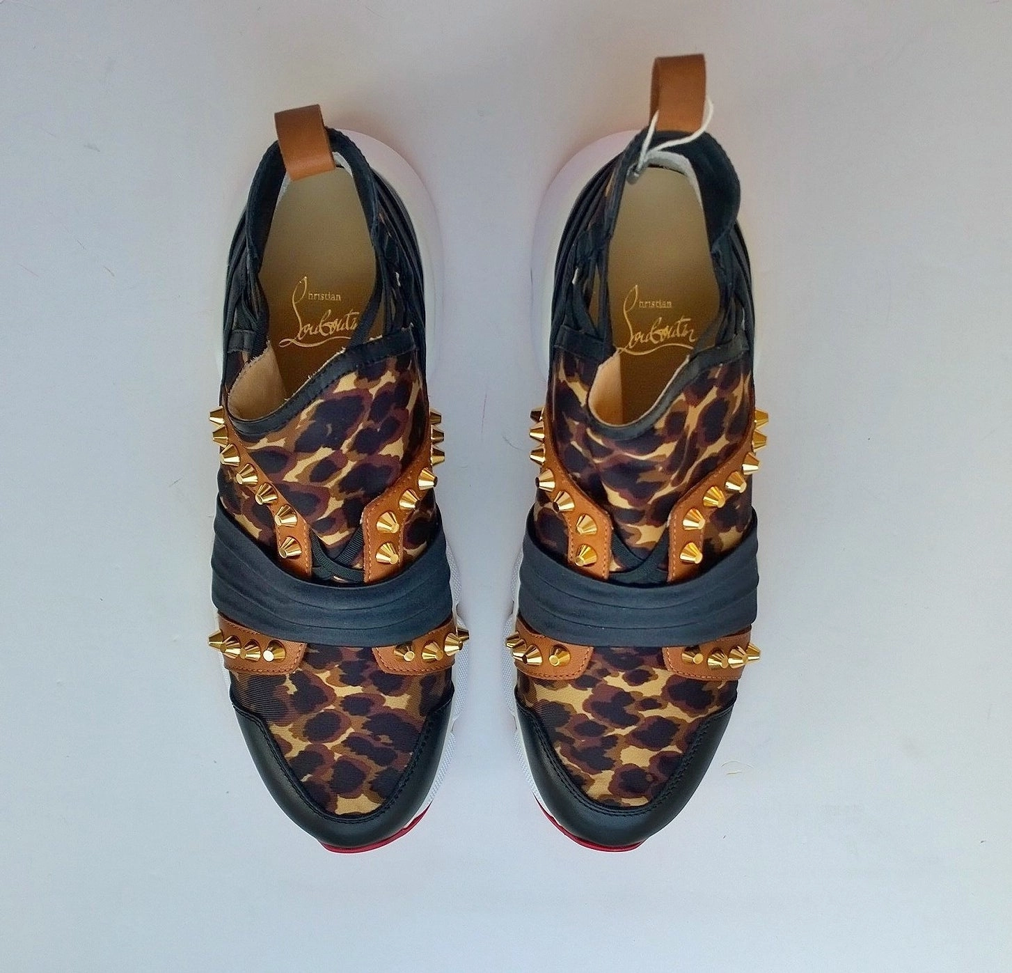 Most Supportive Shoes For Flat Feet Christian Louboutin 123 Run Flat Sneakers in Leopard with Gold Studs