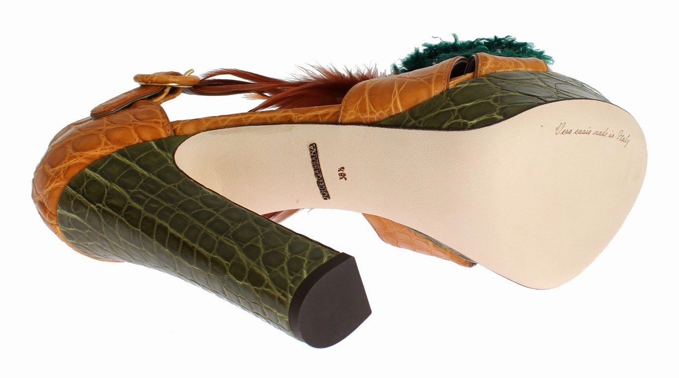 Caiman Crocodile Leather Crystal Shoes Sandals Emerald Resort