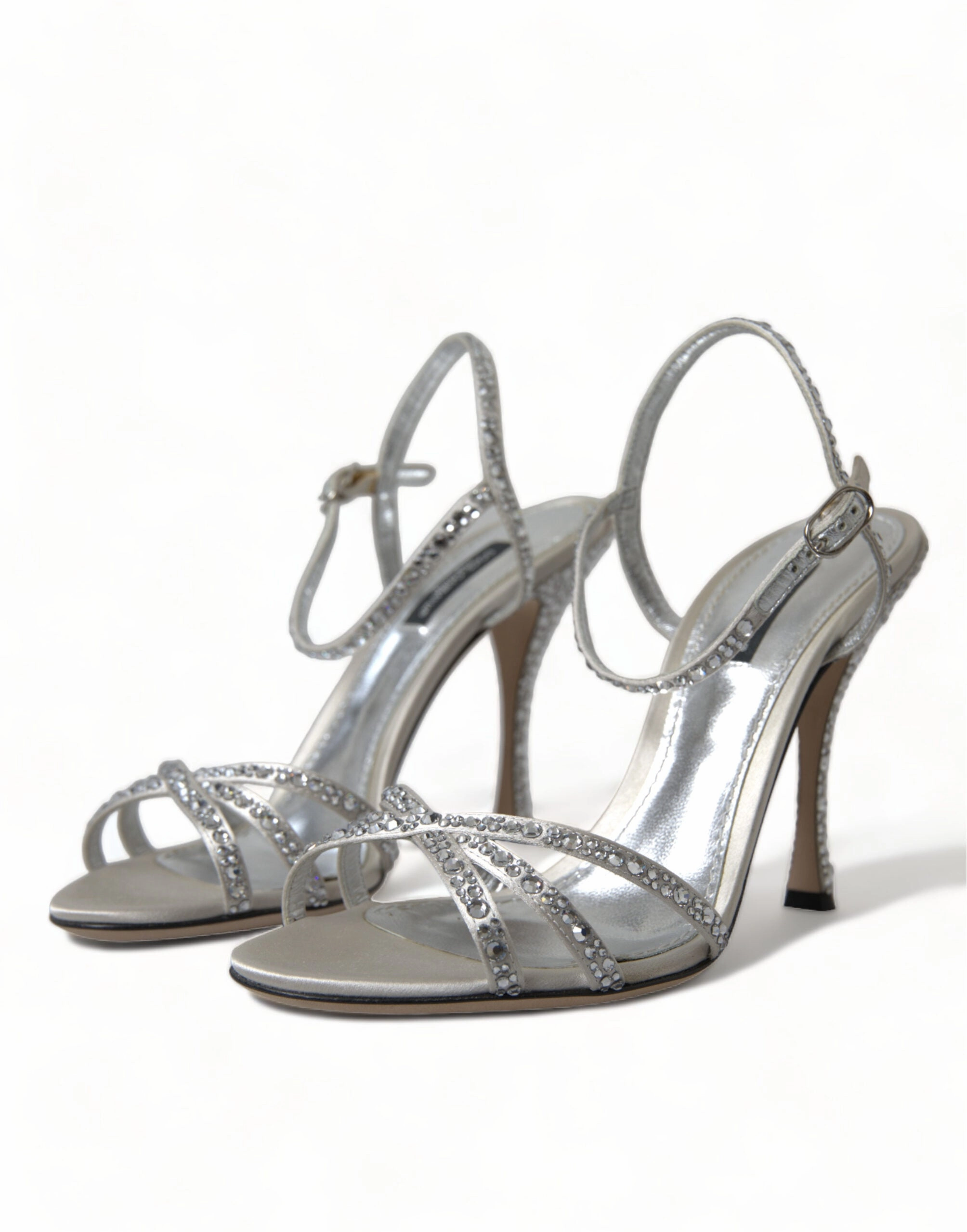 Silver Crystal Ankle Strap Sandals Shoes Pretty Closed Toe Sandals