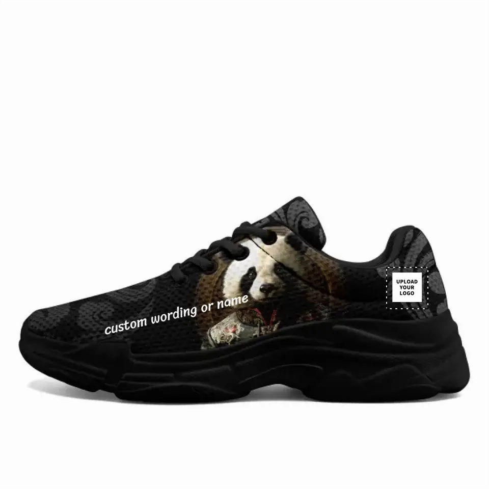 Star Loafers Personalized chunky Sneakers with Black and White Soles, Panda Theme, and Customizable Name and Image Features - Tailored for Panda Enthusiasts,FN020-23023001
