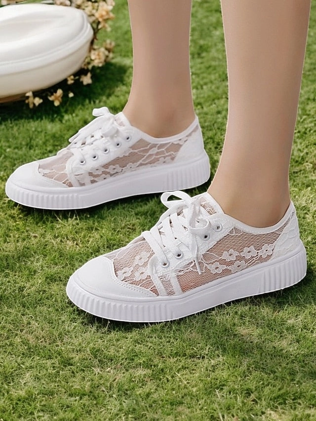 Casual Sneakers Floral Wedding Women  Shoes Lace for Bridal