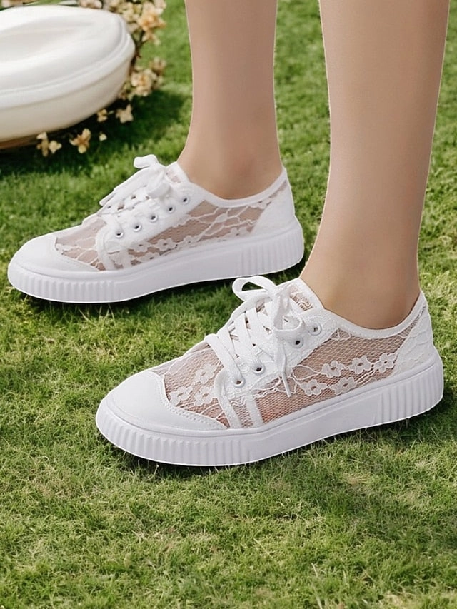 Casual Sneakers Floral Wedding Women  Shoes Lace for Bridal