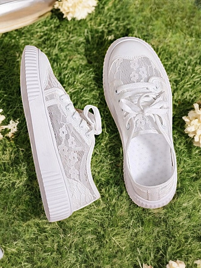 Casual Sneakers Floral Wedding Women  Shoes Lace for Bridal