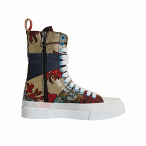 Dolce & Gabbana Multicolor Patchwork High Top Sneakers Shoes Road Bike Sneakers