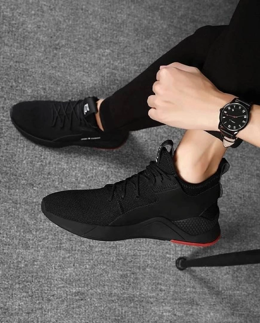 Sneakers Extra Wide Elegant Black Mesh Solid Sneakers For Men