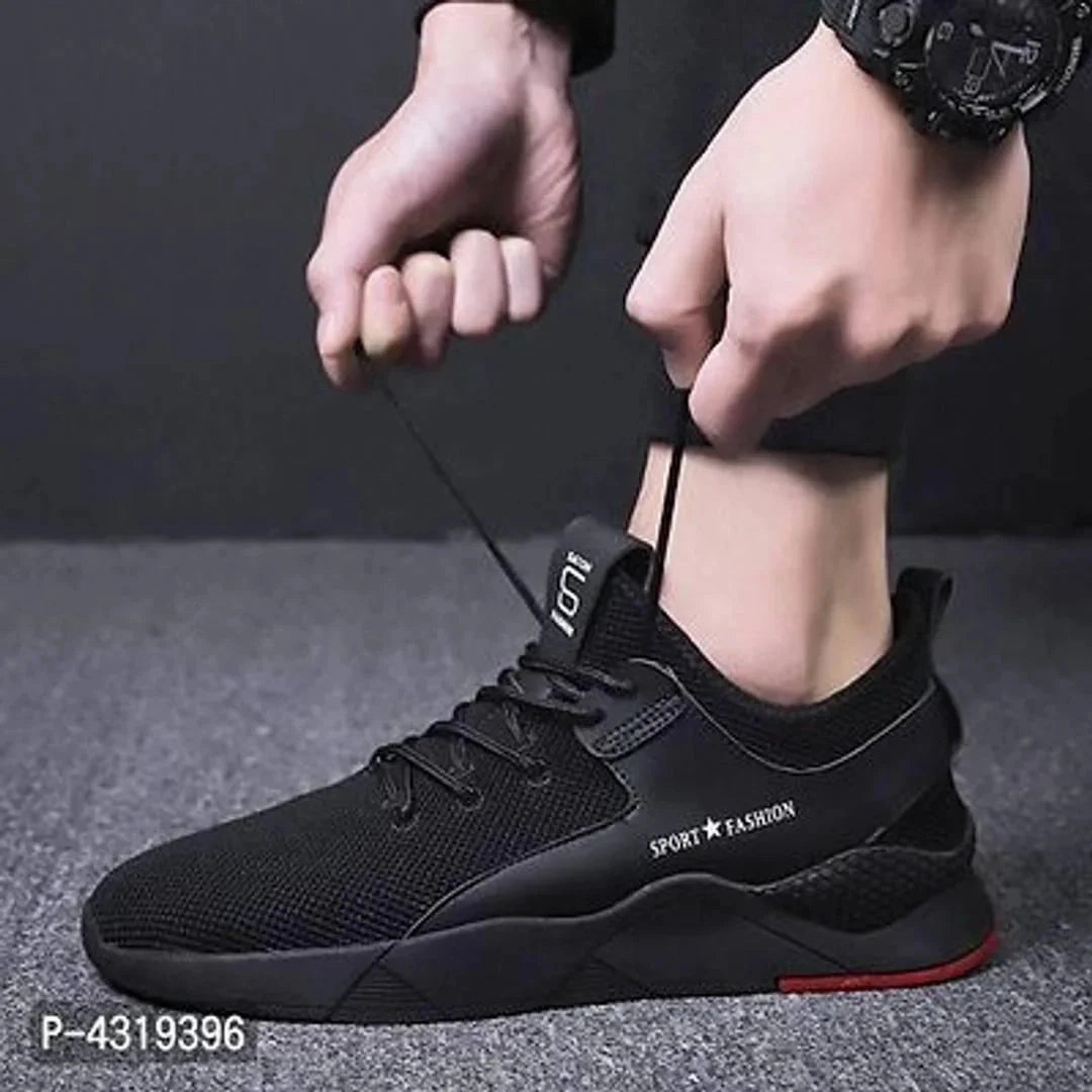 Elegant Black Mesh Solid Sneakers For Men Muddy Sneakers