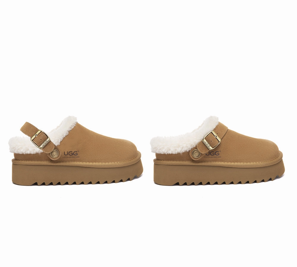 AUSTRALIAN SHEPHERD UGG Slippers Sheepskin Wool Adjustable Strap Platform Pulsey Doggo Slippers