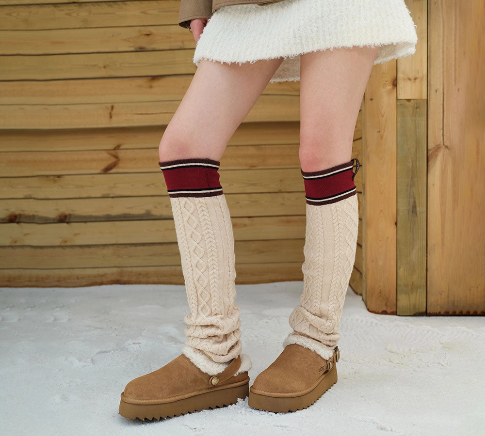 Plush House Slippers AUSTRALIAN SHEPHERD UGG Slippers Sheepskin Wool Adjustable Strap Platform Pulsey