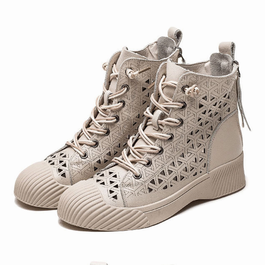 Hollow Out Lace Up Leather Boots Helly Hansen Casual Shoes