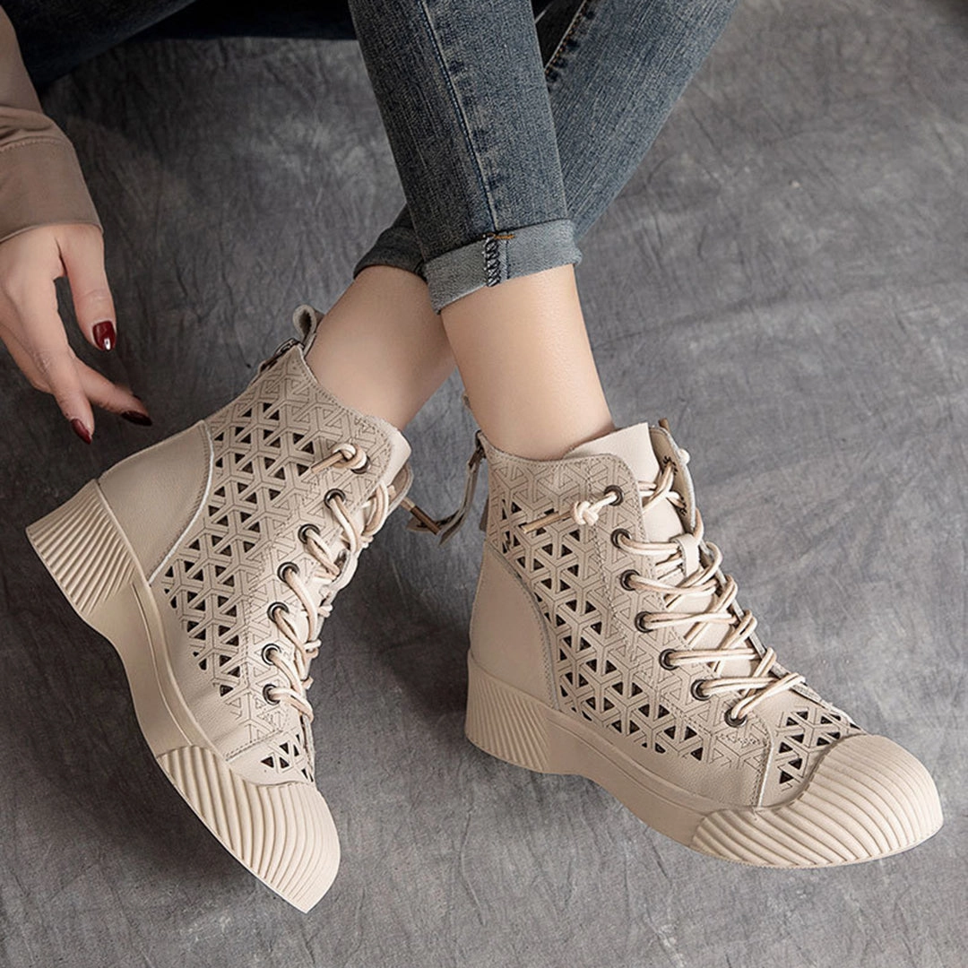 Casual Shoes Fashion Hollow Out Lace Up Leather Boots
