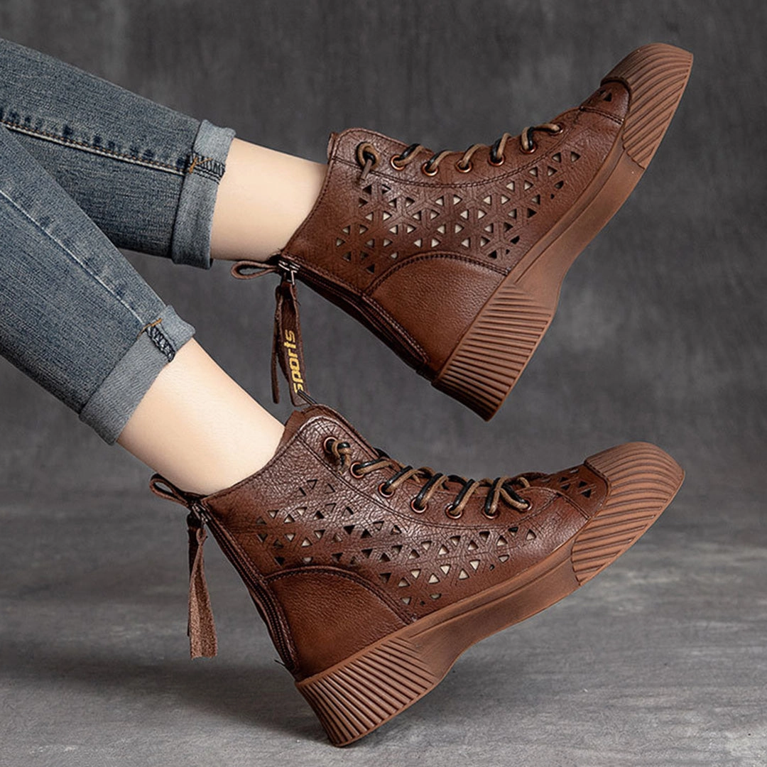 Hollow Out Lace Up Leather Boots Casual Shoes Trending Now