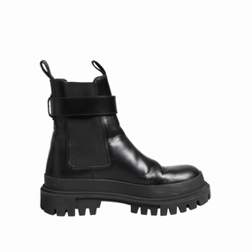 Black Shoes Casual Dolce & Gabbana Black Calfskin DG Logo Strap Ankle Boots Shoes