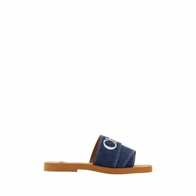Chlo Sumptuous Cotton Woody Slide Sandals in Denim Blue Tights And Flat Shoes