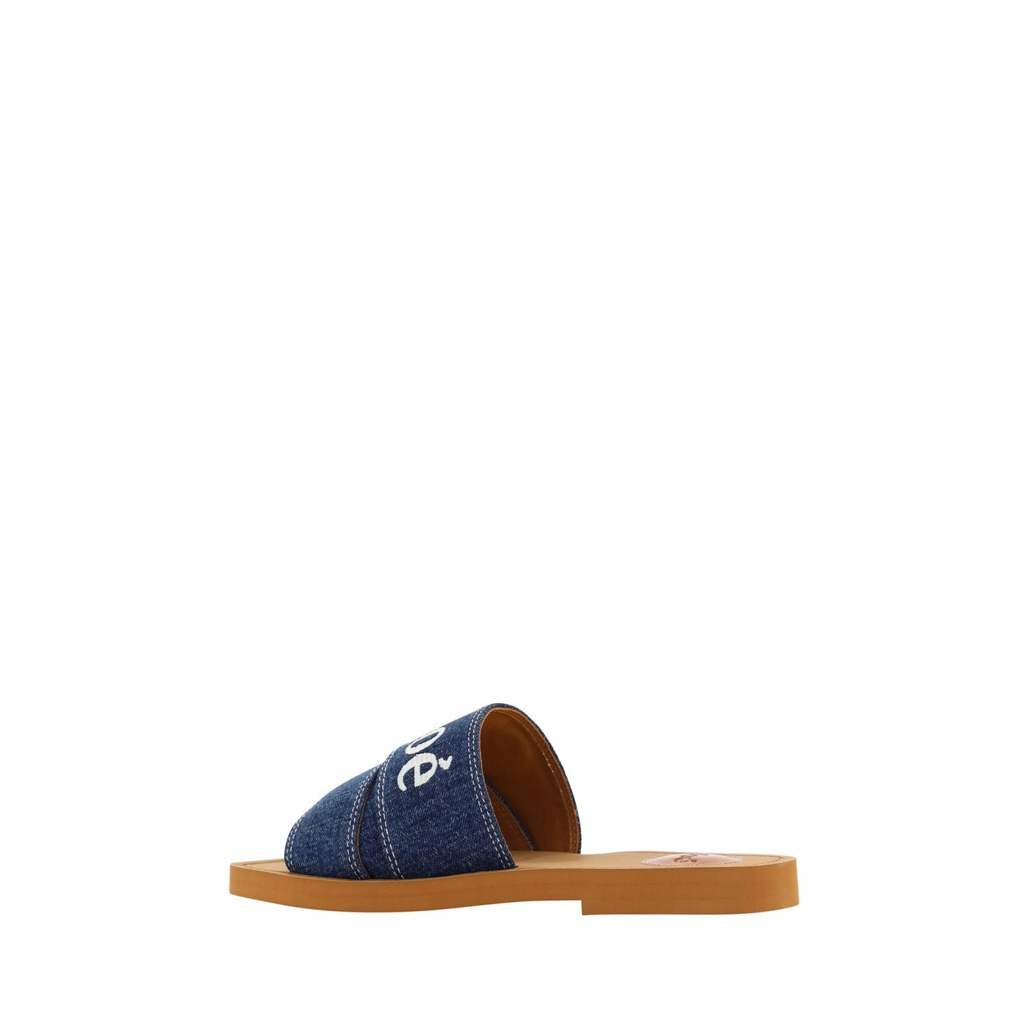 Chlo Sumptuous Cotton Woody Slide Sandals in Denim Blue Women Brown Dress Shoes Flats