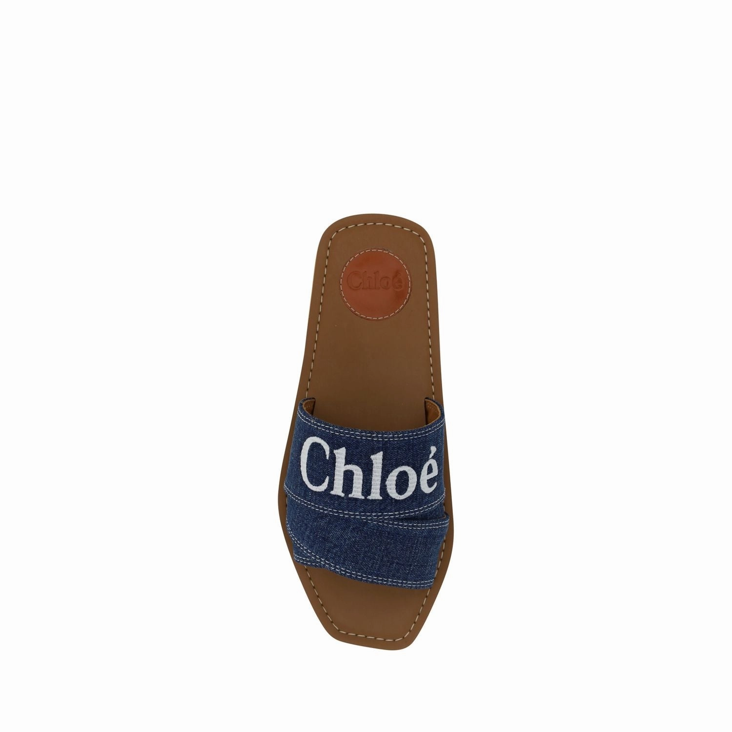 Chlo Sumptuous Cotton Woody Slide Sandals in Denim Blue See Through Flat Shoes