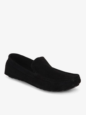 Black Suede Driving Loafers Loafers White