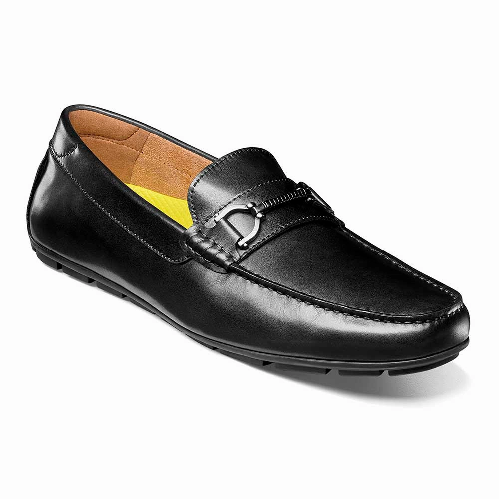 Florsheim Black Driver Suede and Leather Moc Toe Bit Shoes Slip Resistant Penny Loafers