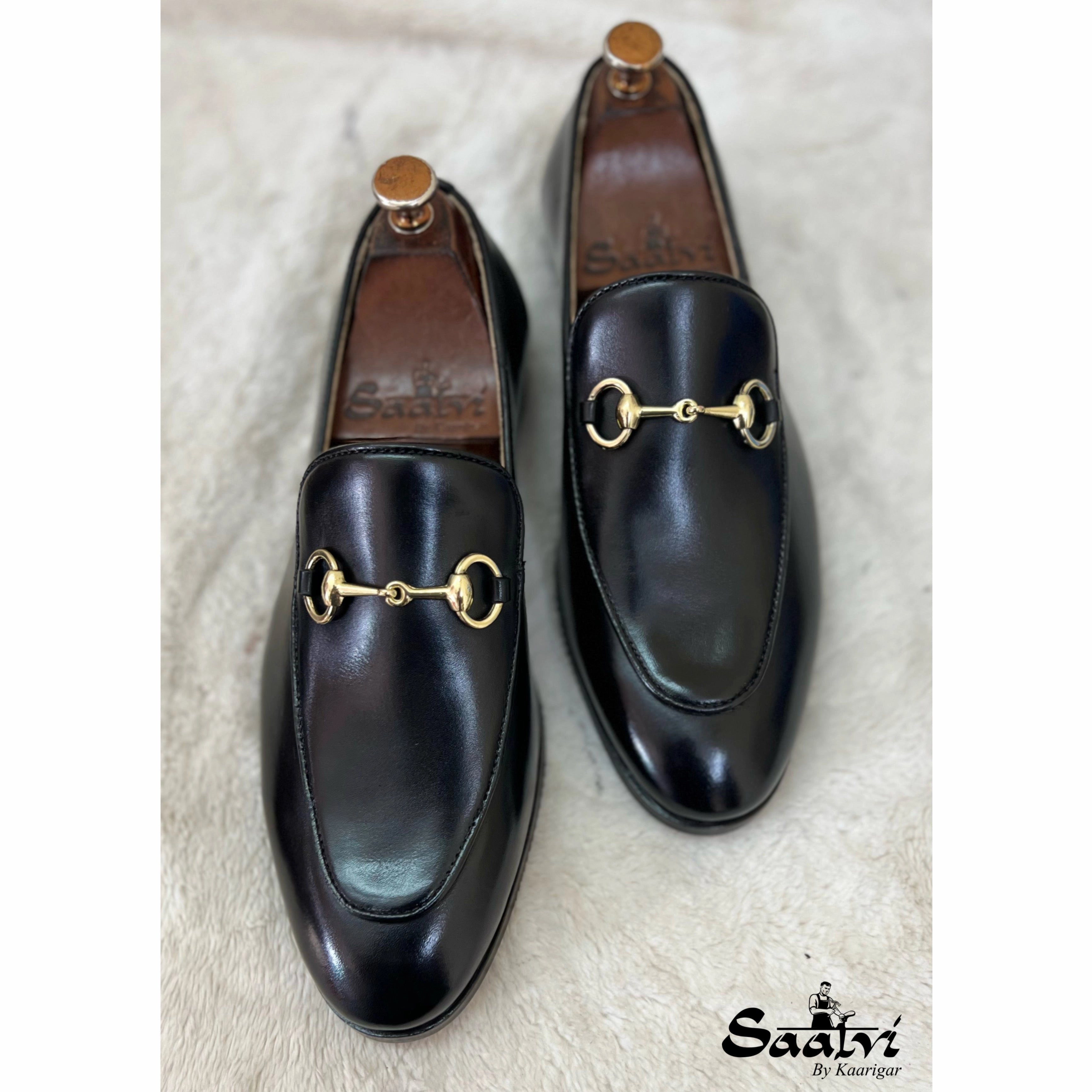 Adrian Bex Smooth Leather Tassel Loafers Horsebit Loafers Black