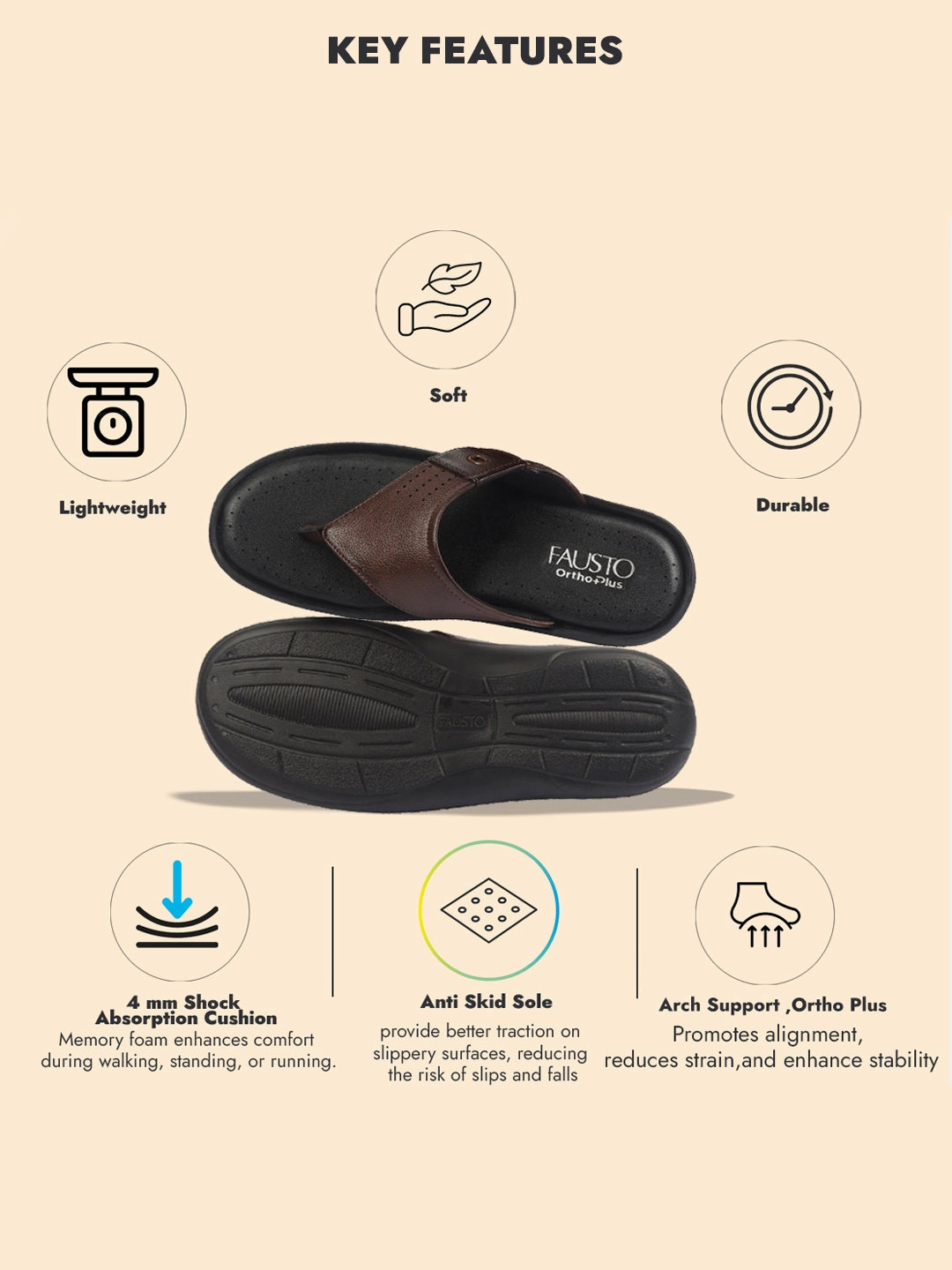 FAUSTO Men Tan Open Toe Flip-Flop Slippers With Memory Cushion|Outdoor Slipper For Men Wallace And Gromit Slippers