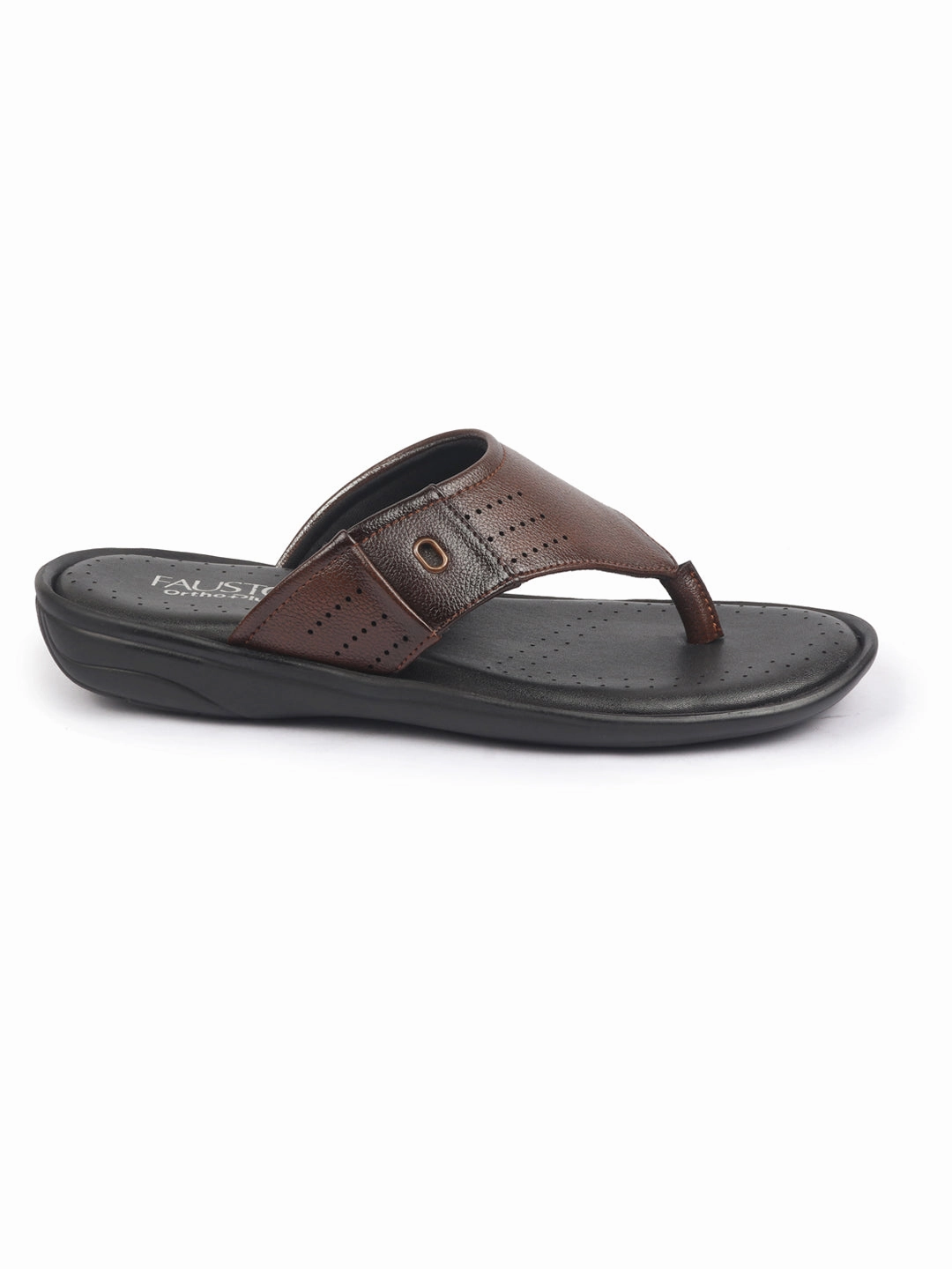 FAUSTO Men Tan Open Toe Flip-Flop Slippers With Memory Cushion|Outdoor Slipper For Men Sandals Slide Sandals