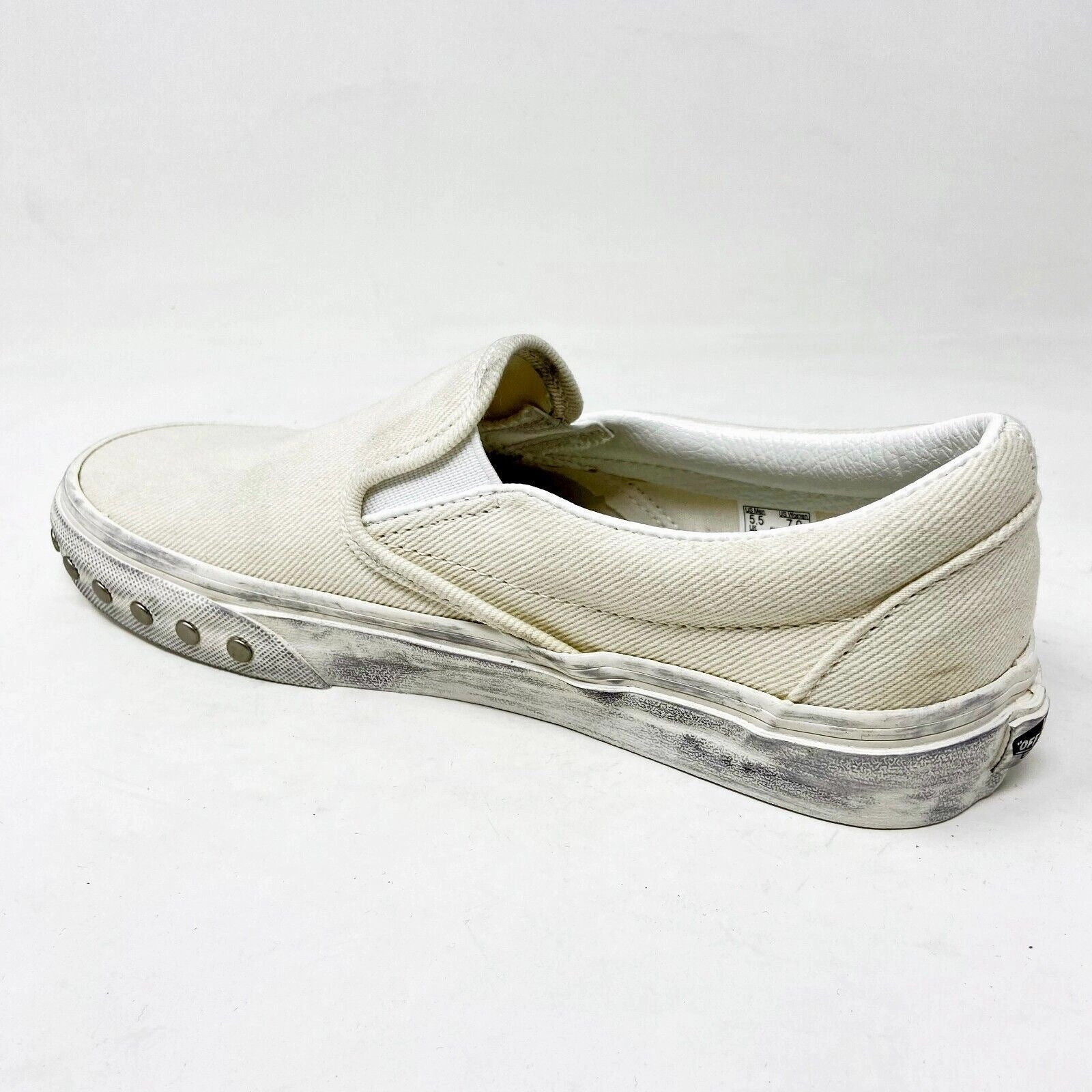 Cali Dream Casual Shoes Vans Classic Slip On (Overwashed) White Womens Studded Casual Shoes