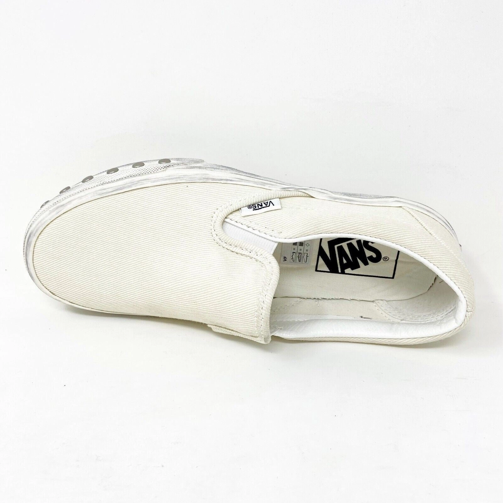 Casual Dress With Shoes Vans Classic Slip On (Overwashed) White Womens Studded Casual Shoes