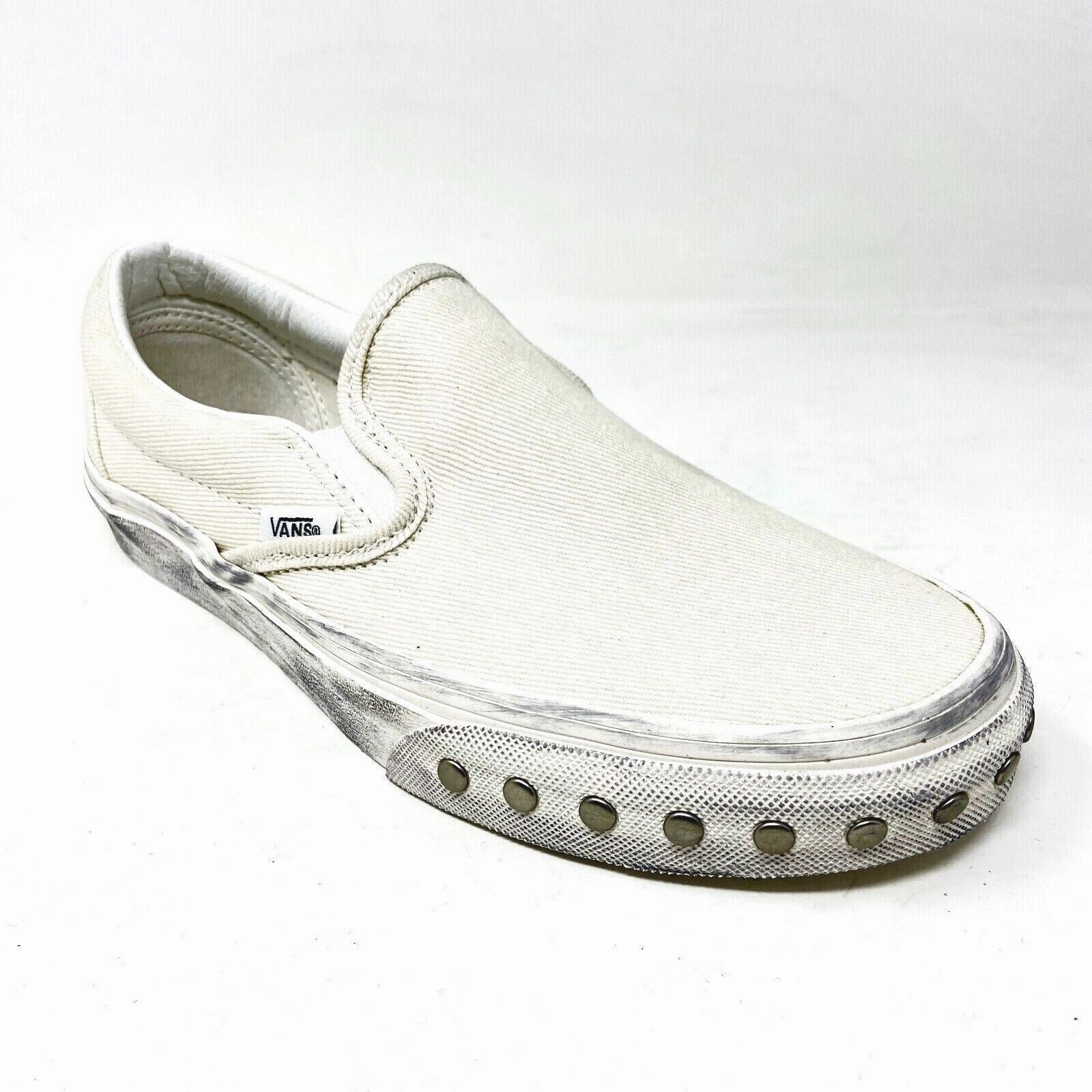 Vans Classic Slip On (Overwashed) White Womens Studded Casual Shoes Casual Mountain Bike Shoes