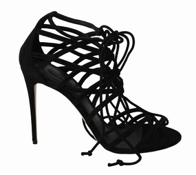 Black Suede Strap Stilettos Sandals Sandals Gladiator Leather