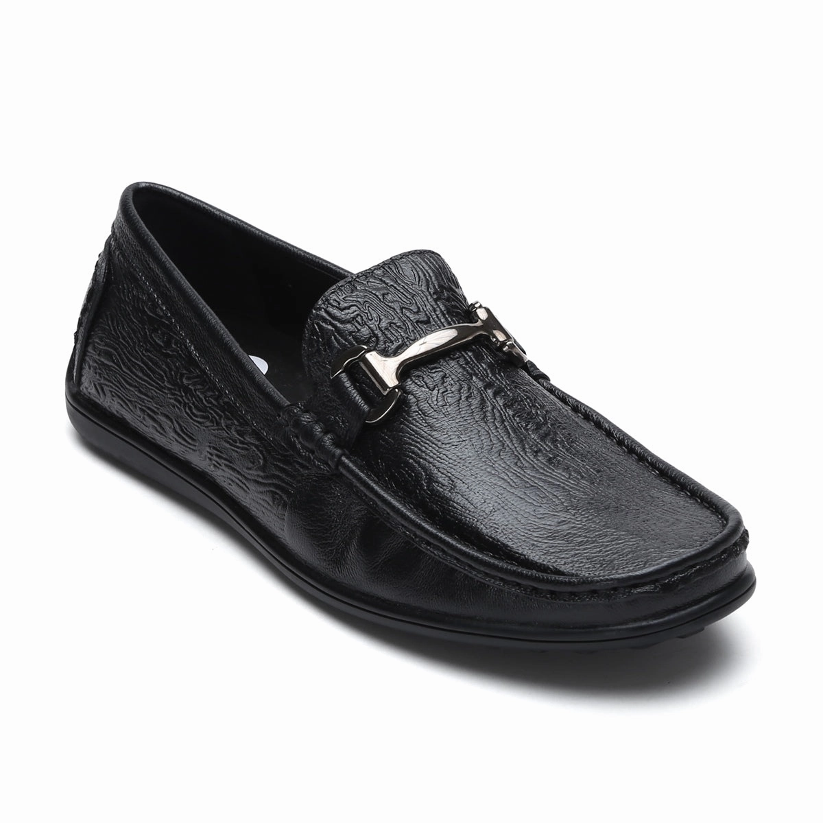 Silver Loafers Fine-grain Leather Loafers for Men  9855 with Tree Bark Texture & Cushioned Insole