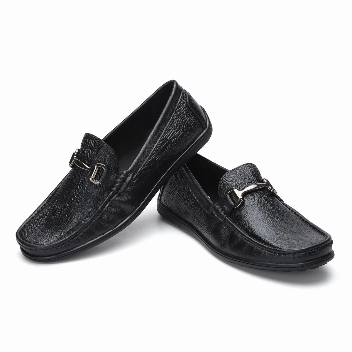 Fine-grain Leather Loafers for Men  9855 with Tree Bark Texture & Cushioned Insole Genuine Leather Loafers
