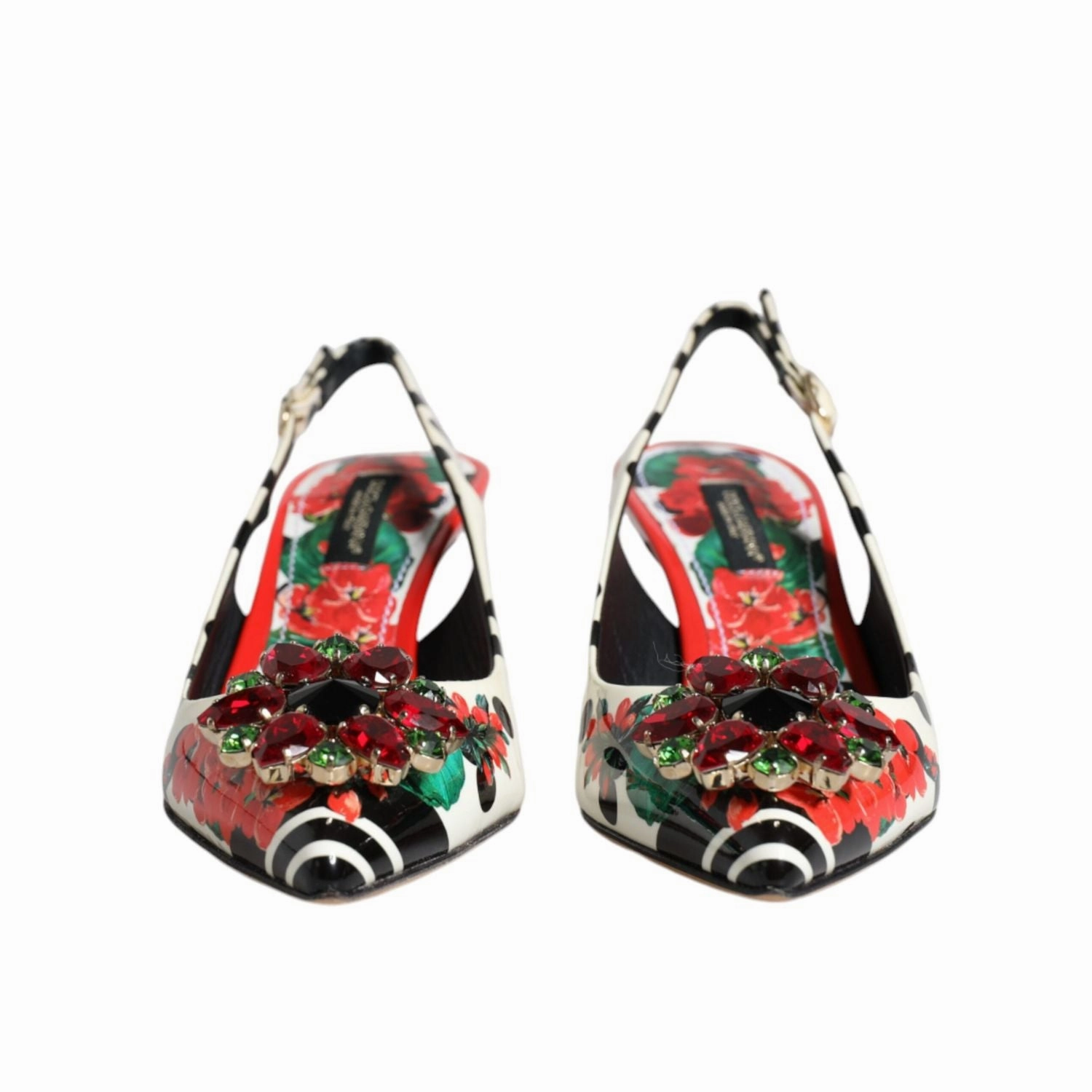 Dolce & Gabbana Multicolor Leather Crystal Heels Slingback Shoes Running Sandals