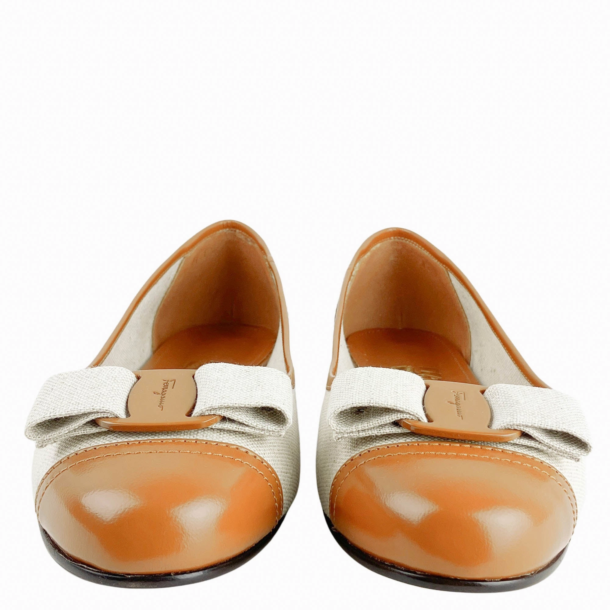 Ferragamo Varina Sun Ballet Flats in Cognac Flat Sole Soccer Shoes