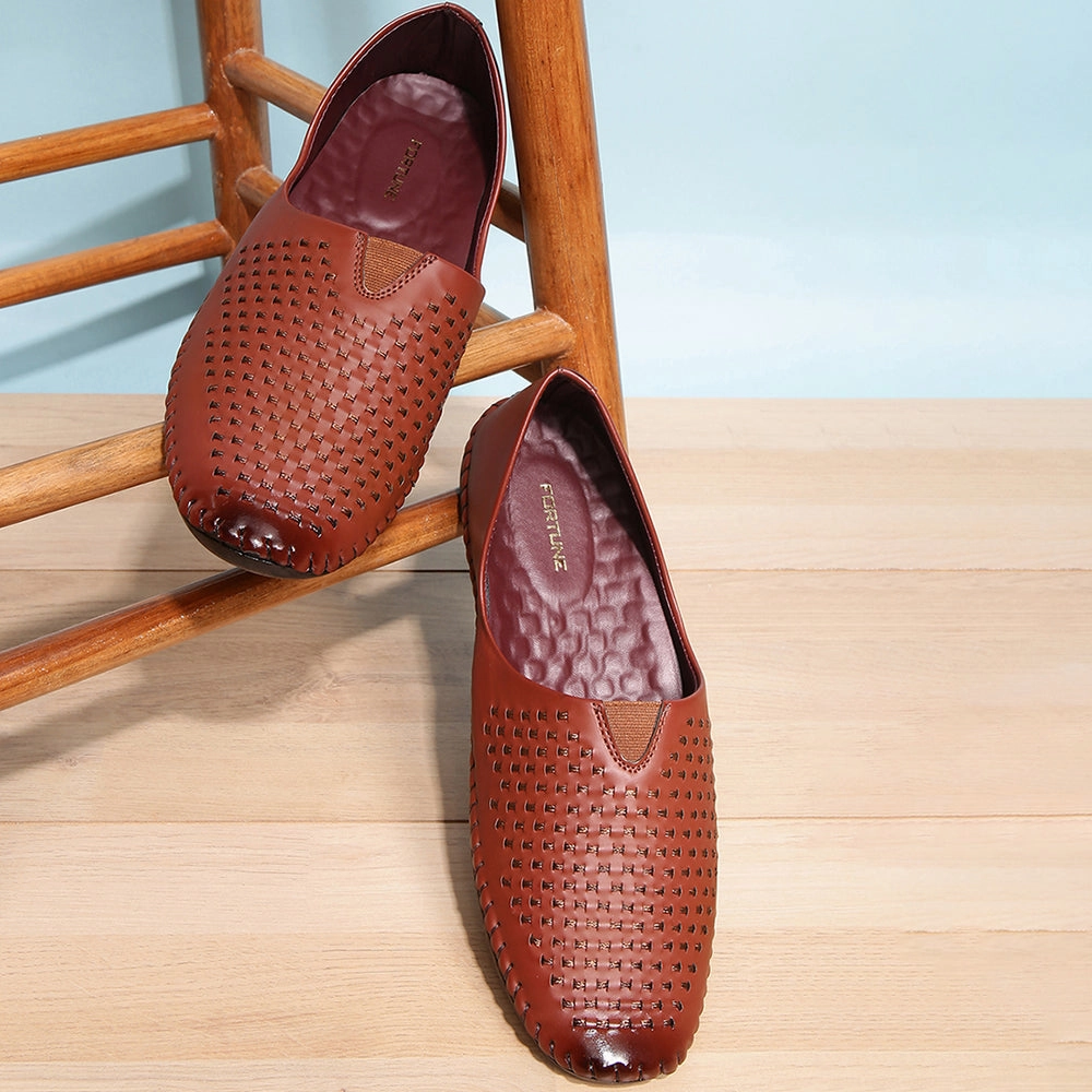 Leather Loafers Shoes Fortune Tan Casual Mojari Loafers Shoes For Men AVN-40 By Liberty